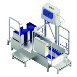 High and Low-Heeled Shoe Washer and Hand Disinfection Unit with Side Exit